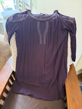 Knox Rose Plum Cold-Shoulder Embellished Tunic